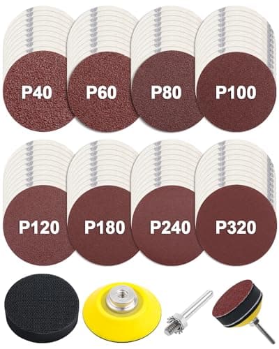 Image of JatilEr 80 Pcs 50mm Sanding Discs, Hook and Loop Discs with 1/4" Shank Backing Plate and Soft Foam Buffering Pad, Grit P40/60/80/100/120/180/240/320 Orbital Sander Pads Round Sandpaper for Polished