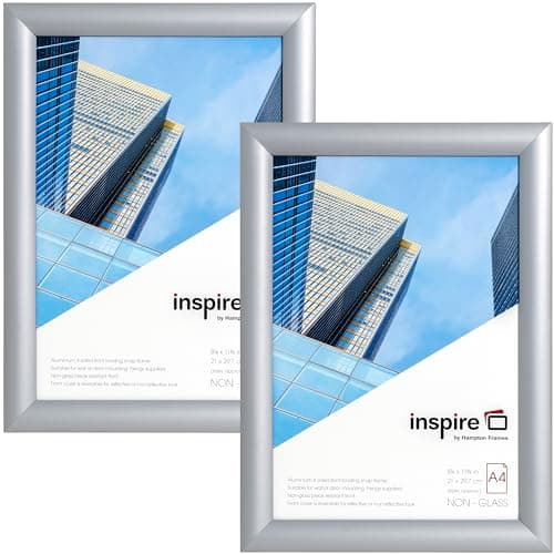 Image of inspire by Hampton Frames | Snap Frame Pack, Model IBH-SNAPA4S-2PK | 21x30cm A4, Silver, Acrylic Front, Set of 2 | Easy Change, Wall Mountable | Display Photos or Posters