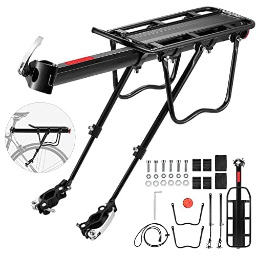 Image of DazSpirit Rear Bike Rack, Adjustable Bicycle Rear Cargo Rack, MTB Rear Rack, Bike Rear Seat Luggage Rack, Quick Release, Load 60kg, Aluminum Alloy Material with Reflector for Cycling Camping Touring