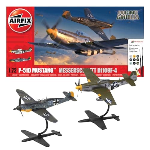 Image of Airfix Model Set - A50193 P-51D Mustang vs Bf109F-4 Dogfight Double Model Building Kit - Plastic Model Plane Kits for Adults & Children 8+, Set Includes Sprues & Decals - 1:72 Scale