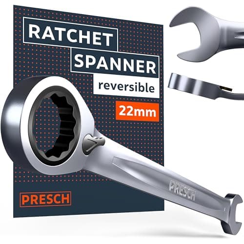 Image of PRESCH Ratchet Spanner Reversible 22mm – Minimal Return Angle (3°, 120 Teeth) – 15° Offset for Tight Spaces – Precision-machined, Durable Ring Spanner - Metric Wrench
