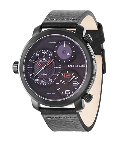 Image of Police Men's Quartz Watch with Black Dial Chronograph Display and Black Leather Strap 14500XSB/02