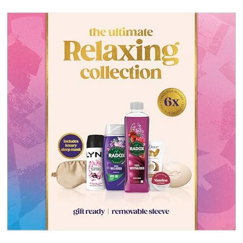 Image of Lynx, Radox, Dove & Vaseline The Ultimate Relaxing Collection Gift Set body spray, shower gel, bath soak, hand cream, beauty bar, lip balm & Sleep Mask perfect for any occasion 6 piece