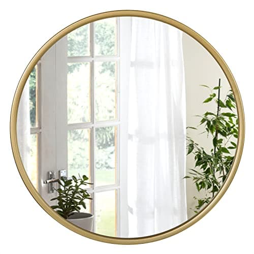 Image of WOLTU Round Wall Mirror, Bathroom Mirror, Golden Frame, 40cm, Small Decorative Circle Mirror for Bathroom, Bedroom, Hallway, Living Room, Metal Vanity Mirror for Modern Home Decor