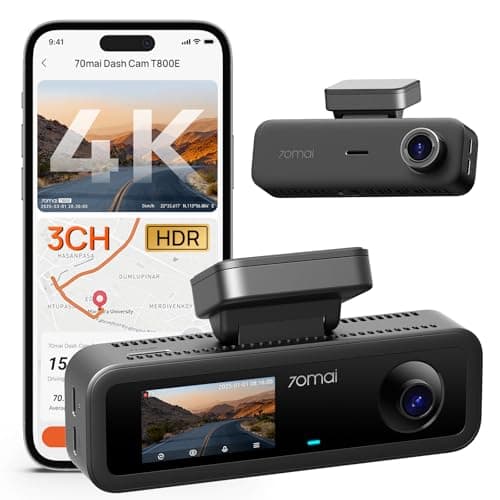 Image of 70mai T800E 4K 3 Channel Dash Cam, 4K+1080P+1080P Front and Rear Inside Triple Car Camera with Voice Control, HDR, IR Night Vision, Parking Mode, F1.55, GPS, Supercapacitor(Excluding microSD)