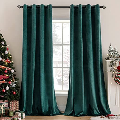 Image of MIULEE Dark Green Velvet Curtains for Bedroom 2 Panel Set 54 Inch Drop Curtains, Soft Elegent Home Decor Velvet Curtain Living Room, Sun Blocking Room Darkening Thermal Eyelet Curtain 46x54 Inch