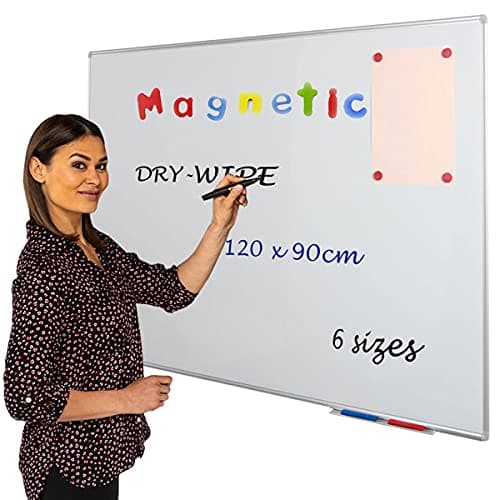 Image of Wonderwall Magnetic Whiteboard, 120 x 90 cm, Smooth Dry-Wipe Surface, Wall-Mounted, Aluminium Frame with Clip-on Pen Tray - Ideal for Office, School, Training