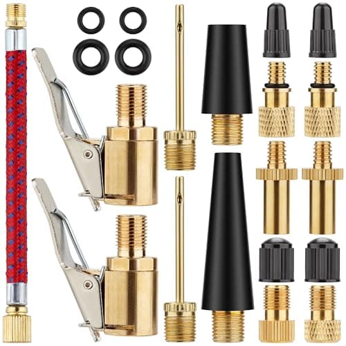 Image of 21-Piece Bicycle Presta Schrader Valve Adapter, Brass DV AV SV Converter, Air Chuck Quick Connect, Inflation Needle, Air Pump Needle Set Suitable for All Bicycles, Sports Balls, Inflatable Equipment