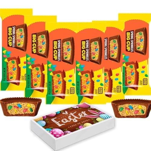 Image of Peanut Butter Sprinkles Big Cup Kingsize 73g With Easter Gift Box - Easter Kingsize Cups Chocolates - rese (8 x Bars)