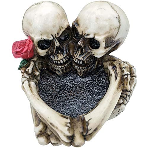 Image of Valentine's Day Skull Decor Gift - Skeleton Skull Rose Lover Never Die Resin Ash Tray Container Human Head Skull