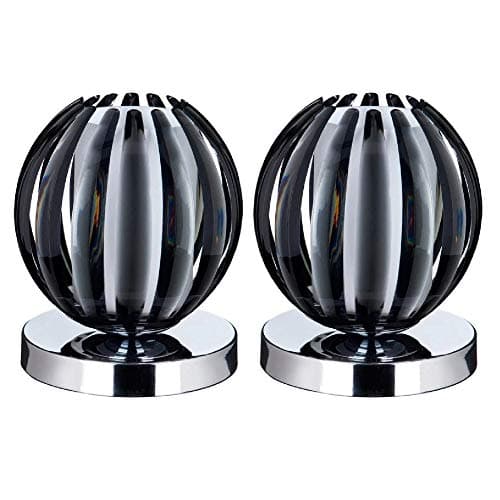 Image of Britalia 2 Pack - Polished Chrome & Smoked Acrylic Leaf Vintage Retro Touch Table Desk Lamp | 1 x G9 Capsule Bulb Required | Study - Bedroom - Lounge | 3 Light Settings