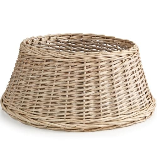 Image of Christmas Tree Skirt Woven Willow Xmas Tree Collar Wicker Rattan Christmas Tree Trunk Basket Guard Base Rustic Handcrafted Tree Ring -Ideal for Trees 7ft and Above Bottom Diameter 60cm
