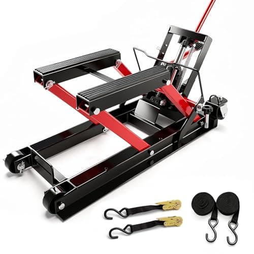 Image of GartistGo 680KG Hydraulic Motorcycle Lift Jack, 3-Level Height Adjustable Heavy-Duty Motorcycle Scissor Lift with Safety Lock, Swivel Casters, for ATV, Dirt Bike, Scooter, UTV