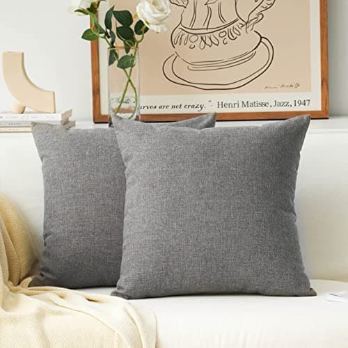 Image of Home Brilliant Linen Cushion Covers 45cm x 45cm Set of 2 Burlap Decorative Pillow Covers Lined Linen Beige Cushion Cover for Living Room, 45x45 cm, Light Linen