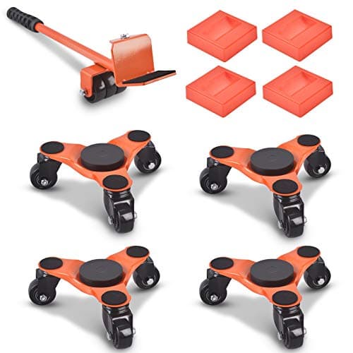 Image of Ronlap 6-Inch Steel Tri-Dolly, 3-Wheel Furniture Mover's Dolly with Lifer, Heavy Furniture Moving Rollers, 200 KG Capacity 4 Pack (Orange)