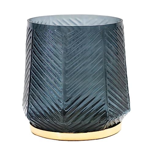 Image of Ivyline Elm Embossed Candle Holder in Soft Blue - Waterproof & Stylish - Decorative Textured Glass Holder for Tealight Candles - H15cm x W15cm x D15cm