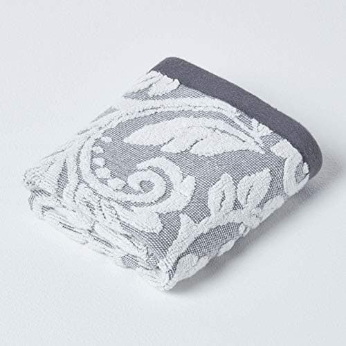 Image of Homescapes Luxury Silver Grey Guest Towel 100% Turkish Cotton Patterned Small Absorbent Extra Thick 600GSM Ringspun Light Grey Towel For Bathroom with Damask Pattern