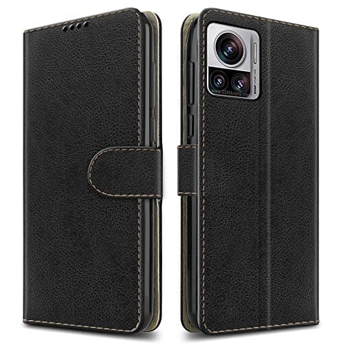 Image of PIXFAB For Motorola Edge 30 Ultra Leather Phone Case, Magnetic Closure Full Protection Book Folio Design, Wallet Case Cover [Card Slots] and [Kickstand] For Motorola Moto Edge 30 Ultra - Black