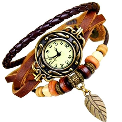 Image of Mixe Elegant Ladies Bronze Leaf Boho Chic Vintage Inspired Bracelet Dress Watch (Brown)