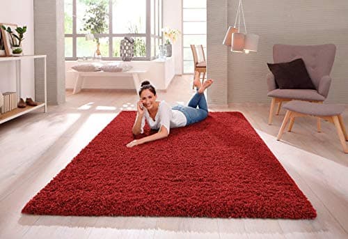 Image of SHAGGY RUG 30MM / 3cm Modern Rugs Living Room Extra Large Small Medium Rectangular Size Soft Touch Thick Pile Living Room Area Rugs Non Shedding (Red, 60cm x 110cm (2ft x 3.6ft))