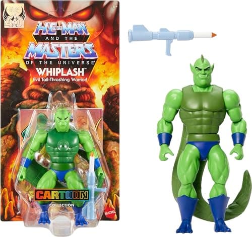Image of Masters of the Universe Origins Action Figure Cartoon Collection Whiplash, 5.5-inch 1980s MOTU TV Tailed Villain, Detailed Design & Rocket Launcher, JBM95