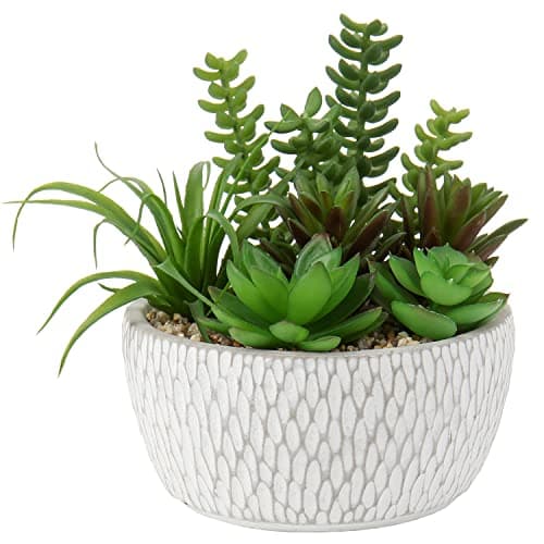 Image of Briful Fake Plants Artificial Succulent Plants Fake Succulent Potting Mix, Decorative Artificial Plants Arrangement in Cement Pot for Home Office Bathroom Shelf Decor