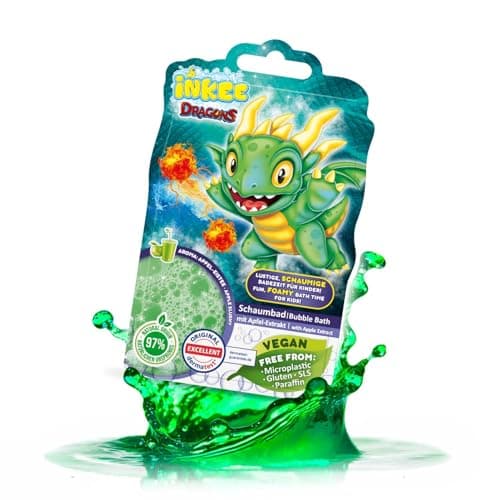 Image of INKEE Bubble Bath Liquid Dragon - Colour-Changing Kids Bubble Bath Sensitive Skin with Apple Slushy Scent, Green, 40 g Bag