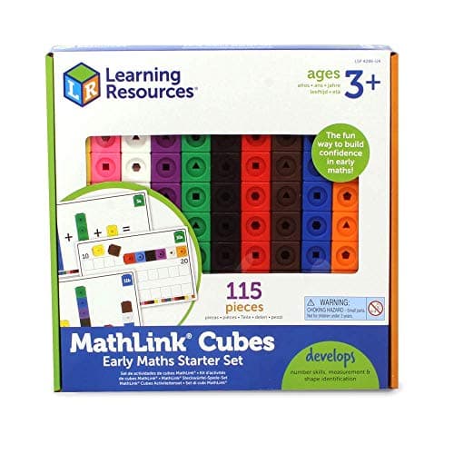 Image of Learning Resources Mathlink Activity Set — 100 Connectable Number Cubes with 15 Activity Cards, Maths Linking Cubes for Kids Numeracy, Patterning & Counting, Ages 3+