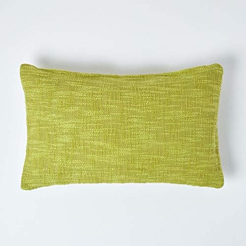 Image of HOMESCAPES Lime Green 12 x 20 Inch Nirvana Pure Slub Cotton Cushion Cover Coordinating with Matching Throws and Bedspreads