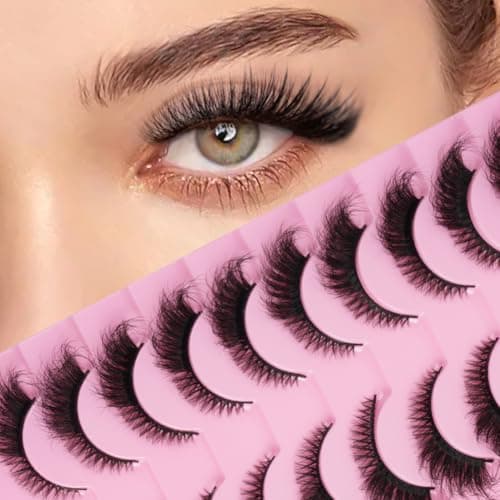 Image of LOPHE 10PCS Cat Eye Lashes False Eyelashes, Thick and Soft Mink Like Cat Eye Eyelashes, Fluffy Fox False Eye Lash, D Curled and Wispy Corner Lashes Set, Fluffy Angled Look, Reusable(#H2)