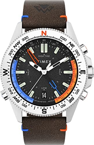 Image of Timex Men's Expedition Tide-Temp-Compass 43 mm Watch - Brown Eco-Friendly Leather Strap with Black Dial and Stainless Steel Case TW2V64400