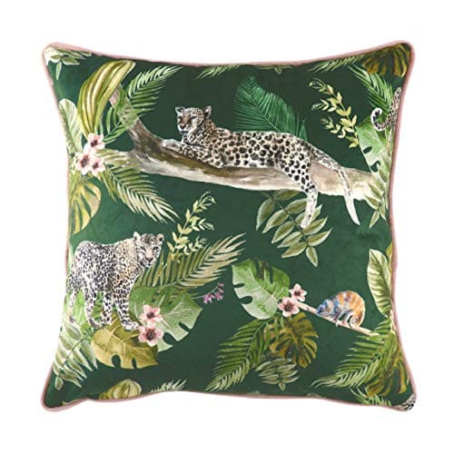 Image of Evans Lichfield Jungle Leopard Polyester Filled Cushion, Green, 43 x 43 cm