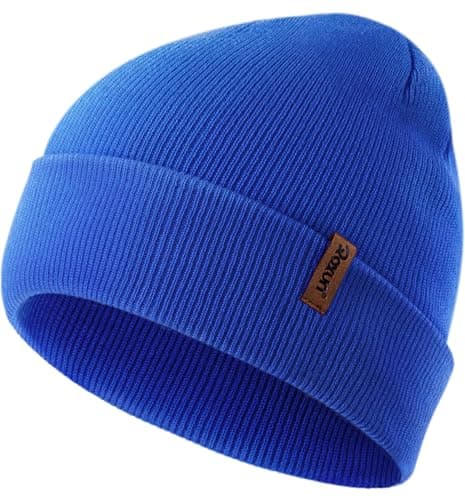 Image of ROXUN Mens Winter Hat Kint Cuffed Beanie for Women Soft Warm Unisex Windproof Skull Cap Royal Blue