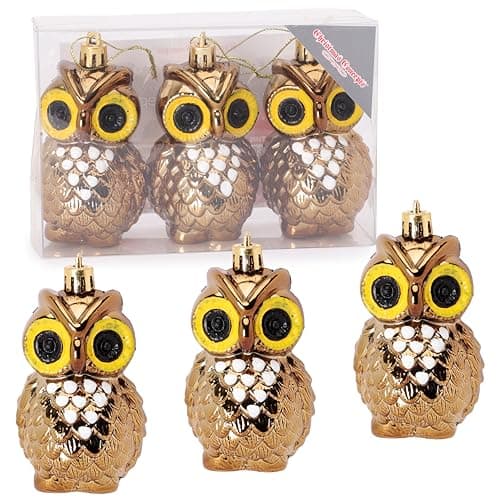 Image of Christmas Concepts® Pack of 3-90mm (3.5") Gold Glittery Festive Owl Baubles - Christmas Tree Decorations