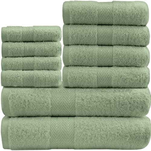 Image of GC GAVENO CAVAILIA 10 Piece Towel Bale Set | Quick Drying Cotton Towel Highly Absorbent 450 GSM Sage Green Towels Set | Bathroom Towels Bale Set 4x Face 4x Hand 2x Bath Towels