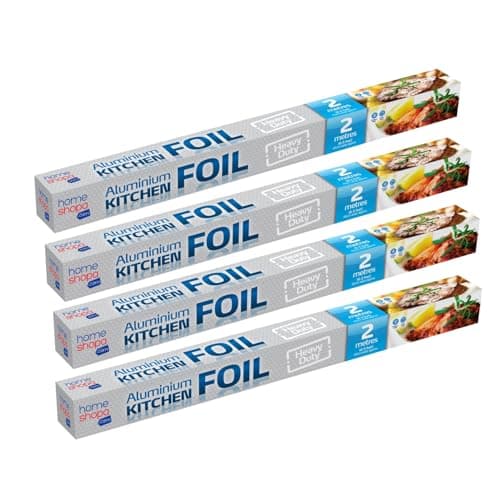 Image of HOMESHOPA Heavy Duty Kitchen Foil Roll, Pack of 4, Food Service Catering Aluminium Tin Foil Roll for Roasting Turkey, Cooking, Wrapping, Baking, Grilling & BBQ - 2m x 45cm