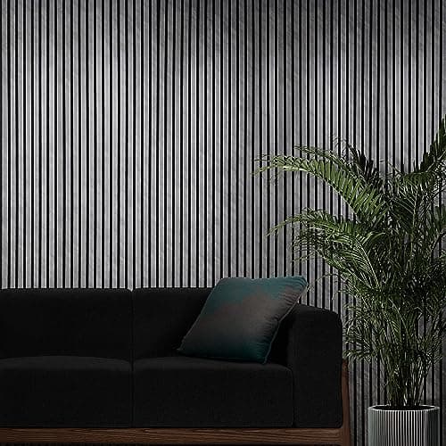 Image of Acoustic Wall Panels 2400x600 mm – Wood Slat Wall Panels for Feature Walls – Sound Absorbing Wood Panels for Walls - Slat Wall Panelling Living Room, Bedroom & Office – Goods Emporium (Grey Concrete)