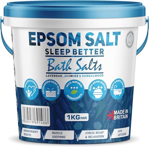 Image of Scented Epsom Bath Salts 1kg - Sleep Better with Lavender, Jasmine & Sandalwood Essential Oils | 100% Natural Magnesium Sulphate | Infused Bath & Foot Soak for Sleep, Stress Relief & Muscle Recovery