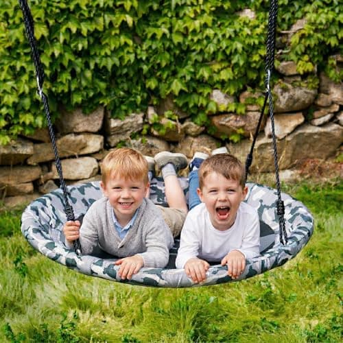 Image of JUNGLE WELL Nest Swing Seat for Kids - 100cm Heavy Duty 900D Oxford Fabric, 160KG Capacity, Adjustable Tree Straps & 2 Carabiners | UKCA & CE Certified for Indoor & Outdoor Use (Camo)