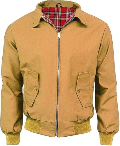 Image of LE11® Harrington Jacket – Smart Casual Unisex Men's & Women's Coat | Vintage Classic Retro 1970's Scooter MOD Skin Bomber | Tartan Lining British Style Zip-Up Bomber Jacket (Mustrad, Large)