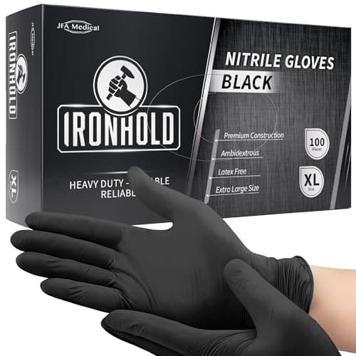 Image of JFA Medical Disposable Mechanic, Heavy Duty 5.5G Powder Free Latex Free Black Nitrile Gloves - Box of 100 (XL)