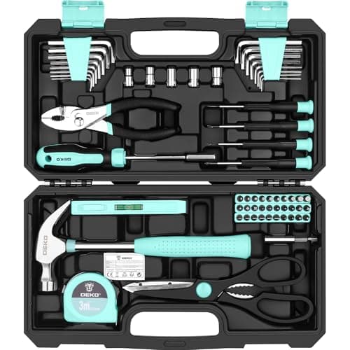 Image of DEKO Tool Kit：Tool Set, Hand Tool Kit Box DIY for Men 62 Pieces, Home Repair DIY Tools Basic Hand Toolbox Sets for Home