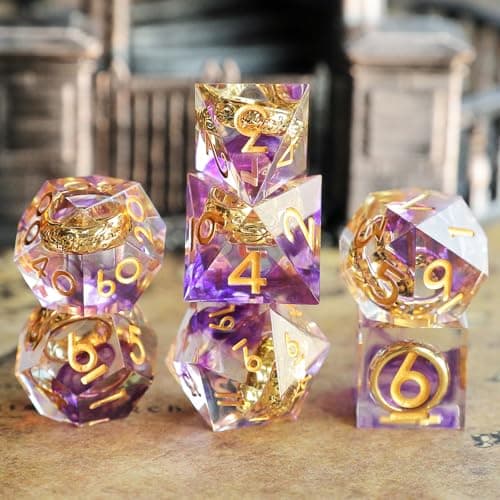 Image of Lord of The Rings DND Dice Set 7pcs D4 D6 D8 D10 D12 D20 D% Polyhedral Handmade Resin D&D Dice for Dungeons and Dragons Pathfinder Roll Playing Table Games RPG MTG Games with Gift Box