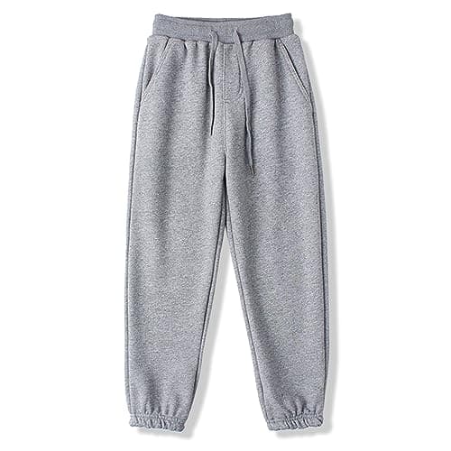 Image of BINIDUCKLING Boys Girls Plain Joggers, Drawstring Tracksuit Bottoms Classic Elasticated Cuff Jogging Pants Kids Casual School Trousers for PE Sports and Games (Light Grey,150/8-9Years)