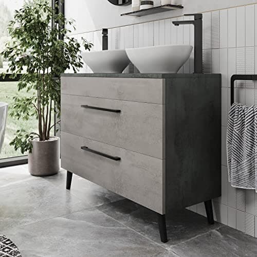 Image of Vitusso® 1000mm Bathroom Vanity Unit Double Countertop Basin Sink Wall Hung Freestanding Drawer Unit Storage Concrete Grey, Roubaix White Basins