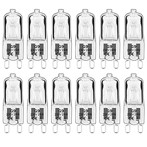 Image of Haraqi 12 Pack G9 Halogen Bulbs 28W 230V 2800K Warm White 310Lm,Clear Capsule Halogen Lamps Dimmable, No Strobe, No Flicker