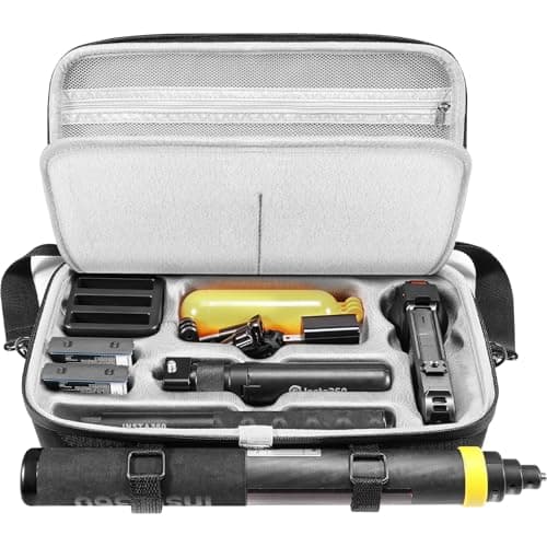Image of AMAZEAR Carrying Case for Insta360 X5 Accessories, Portable Insta 360 X5 X4 Action Camera Waterproof Travel Bag with Shoulder Strap, Compatible with Insta360 X4 Air, 3M 9.8ft Selfie Stick, Black