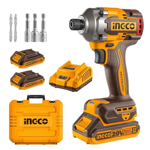Image of INGCO 20V Cordless Impact Driver 285NM, Brushless Motor, Variable Speed Control 1600/1900/2600RPM, 2900BPM with LED Work Light, 2Pcs 2.0Ah Battery and 1Pcs Charger, Packed by Carrying Case CIRLI2028