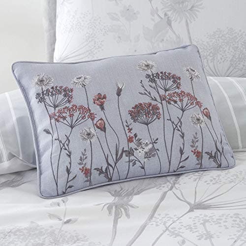 Image of Catherine Lansfield Meadowsweet Floral Embroidered 30x40cm Cushion Grey