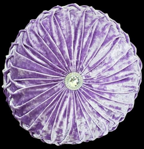 Image of Householdfurnishing Crushed Velvet Cushion Round Filled Small & Large Stitched with Diamond (Lilac, 35 x 35)